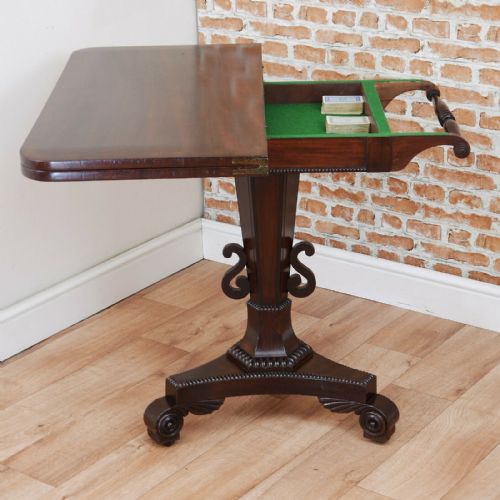 fig 4. Antique William IV Victorian Mahogany Fold Over Card Games Table Hall Sofa Table