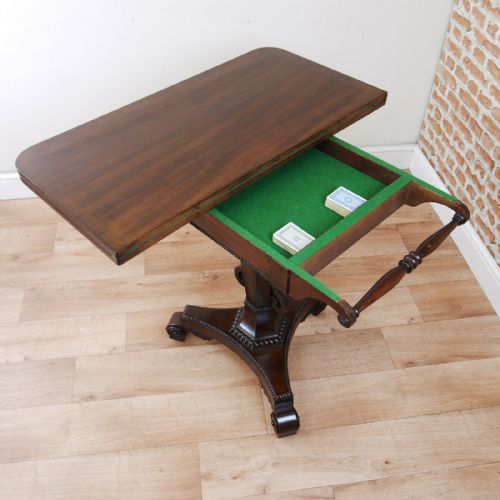 fig 5. Antique William IV Victorian Mahogany Fold Over Card Games Table Hall Sofa Table
