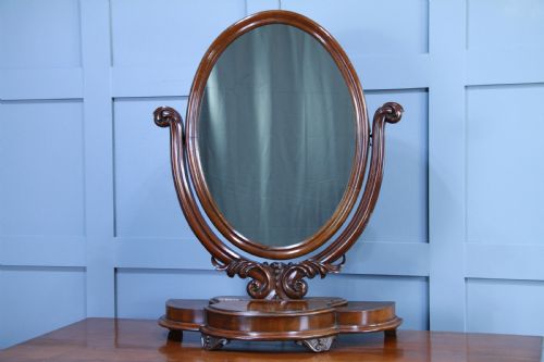 Antique Victorian Large Flame Grain Mahogany Dressing Table Toilet Swing Mirror
