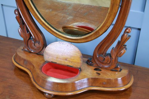 ANTIQUE VICTORIAN CARVED MAHOGANY OVAL DRESSING TABLE TOILET SWING MIRROR - ADDITIONAL PHOTO 4