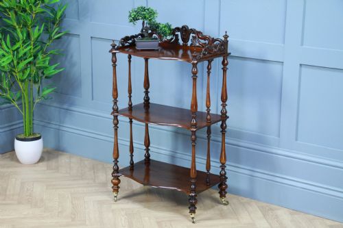 fig 1. Rare Antique Late Georgian Solid Rosewood Carved 3 Tier What Not Display Shelf