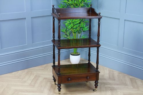 Rare Antique Late Georgian Rosewood 3 Tier What Not Display Shelf with Drawer