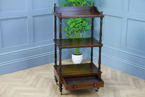 fig 1. Rare Antique Late Georgian Rosewood 3 Tier What Not Display Shelf With Drawer