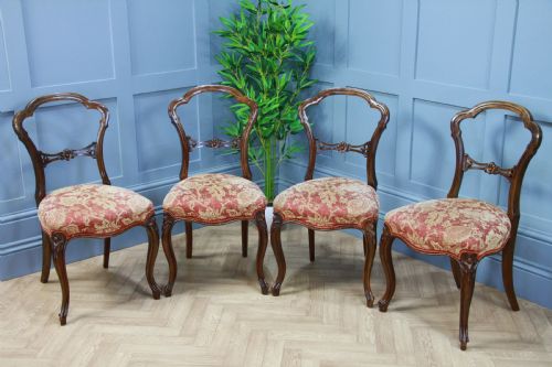 Set of 4 Antique Original Victorian French Walnut Crown Back Dining Chairs C1880