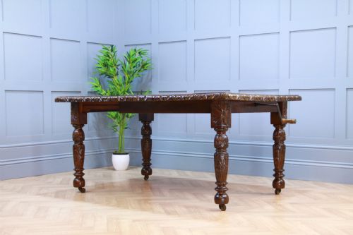 fig 1. Antique Edwardian Carved Solid Oak 1 Leaf Wind Out Dining Table Restored C1880