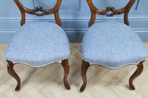 fig 3. Set of 4 Antique Victorian Walnut Balloon Back Dining Chairs Cabriole Legs Original