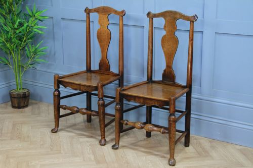 Pair of Antique Georgian Country Primitive Solid Ash Hoof Foot Hall Chairs C1770