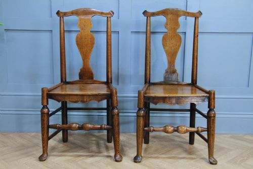 fig 1. Pair of Antique Georgian Country Primitive Solid Ash Hoof Foot Hall Chairs C1770