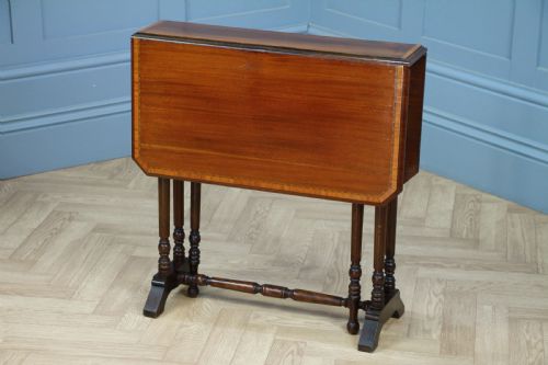Edwardian Inlaid Solid Mahogany Small Drop Leaf Sutherland Occasional Table