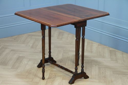 fig 1. Edwardian Inlaid Solid Mahogany Small Drop Leaf Sutherland Occasional Table