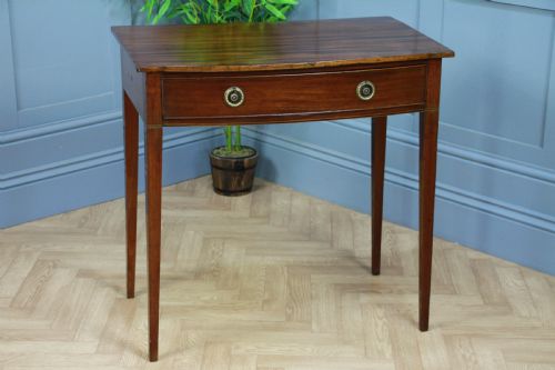 fig 1. Original Antique Georgian Flame Grain Mahogany Bow Front Desk Side Hall Table