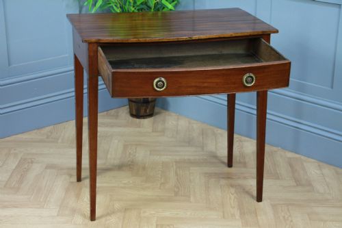 fig 2. Original Antique Georgian Flame Grain Mahogany Bow Front Desk Side Hall Table