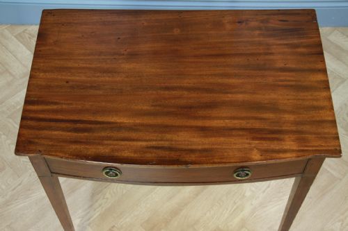 fig 3. Original Antique Georgian Flame Grain Mahogany Bow Front Desk Side Hall Table