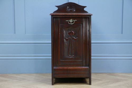 fig 1. Antique Edwardian Art Nouveau Walnut Fireside Coal Purdonium Cabinet Scuttle