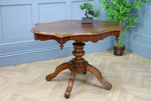 fig 1. Antique Edwardian French Walnut Pedestal Occasional Breakfast Loo Table C1900