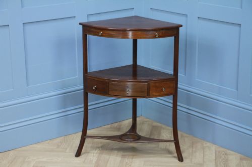 Antique Georgian Mahogany Inlaid Corner Wash Stand Occasional Lamp / Plant Table