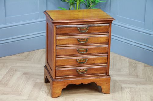 Antique Edwardian Walnut Small Music Sheet Cabinet Chest of 5 Drop Front Drawers