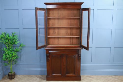 fig 1. Antique Original Victorian Mahogany Small Glazed Chiffonier Bookcase Cabinet