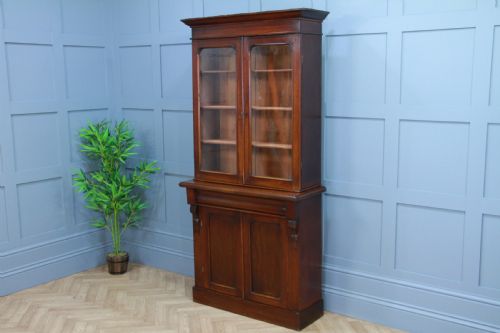 fig 2. Antique Original Victorian Mahogany Small Glazed Chiffonier Bookcase Cabinet