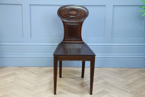 Antique Georgian Regency Solid Mahogany Carved & Inlaid Single Hall Chair C1810