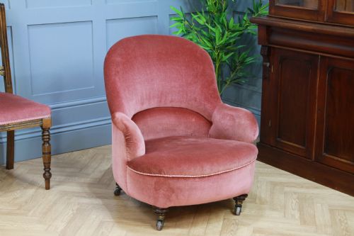 Antique Original Late Victorian Edwardian Upholstered Tub Nursing Armchair Chair