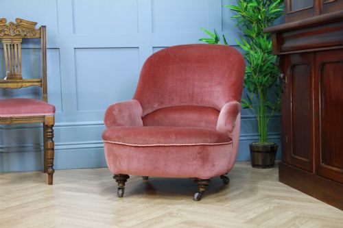 fig 2. Antique Original Late Victorian Edwardian Upholstered Tub Nursing Armchair Chair