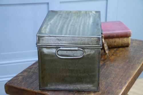 fig 2. Antique MILNERS Fire Resisting Small Deed Chest Restored Vintage Book Safe Box