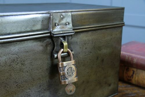 fig 4. Antique MILNERS Fire Resisting Small Deed Chest Restored Vintage Book Safe Box