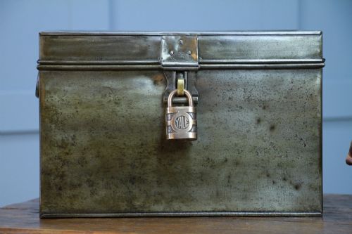 fig 7. Antique MILNERS Fire Resisting Small Deed Chest Restored Vintage Book Safe Box