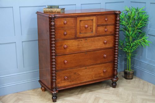 fig 1. Original Antique Victorian Bobbin Turned Mahogany Scottish Chest of 7 Drawers