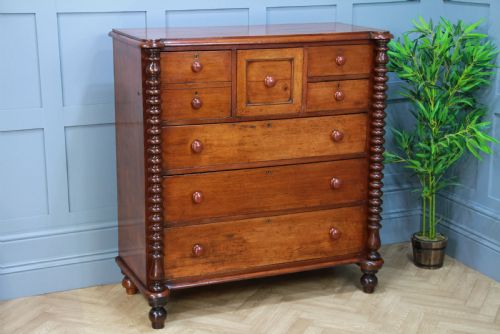 Original Antique Victorian Bobbin Turned Mahogany Scottish Chest of 7 Drawers