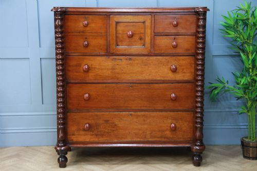 fig 2. Original Antique Victorian Bobbin Turned Mahogany Scottish Chest of 7 Drawers