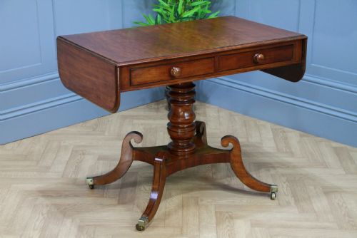 Antique Original Regency Georgian Solid Mahogany Inlaid Drop Leaf Sofa Table
