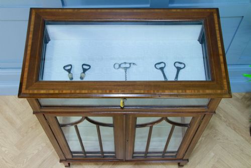 fig 1. Antique Edwardian Mahogany Inlaid Glazed Collectors Display China Cabinet C1900