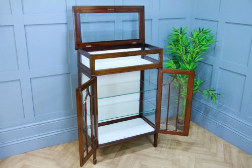 fig 2. Antique Edwardian Mahogany Inlaid Glazed Collectors Display China Cabinet C1900