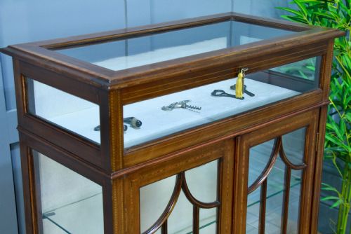 fig 4. Antique Edwardian Mahogany Inlaid Glazed Collectors Display China Cabinet C1900