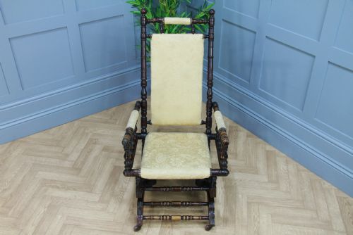 fig 3. Antique Edwardian Upholstered American Turned Rocking Chair Vintage C1900
