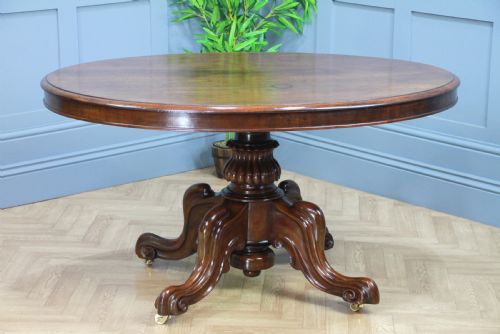 Victorian Solid Mahogany Oval Tilt Top Carved Breakfast Dining Table Antique C1850