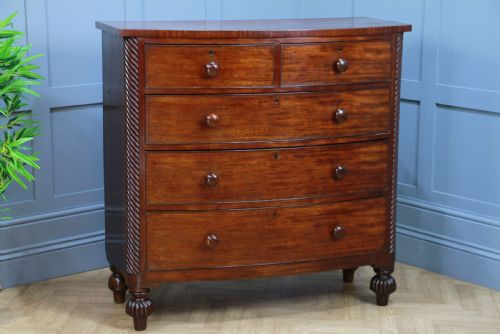 Antique Original Early Victorian Bow Front Mahogany Chest of 5 Drawers C1840
