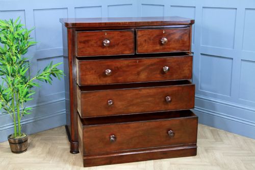 fig 1. Original Antique Mid Victorian Tall Mahogany Chest Bank of 5 Drawers C1860