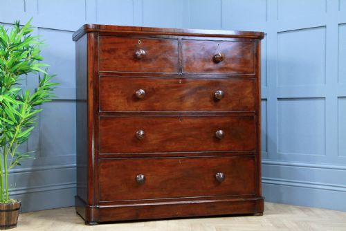 fig 3. Original Antique Mid Victorian Tall Mahogany Chest Bank of 5 Drawers C1860