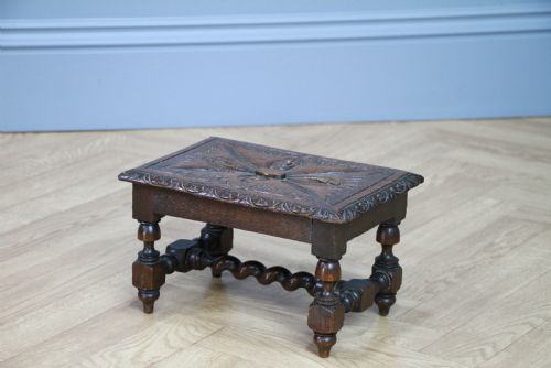 Miniature Apprentice Piece Antique Carved Oak Small Decorative Shelf Table C1900