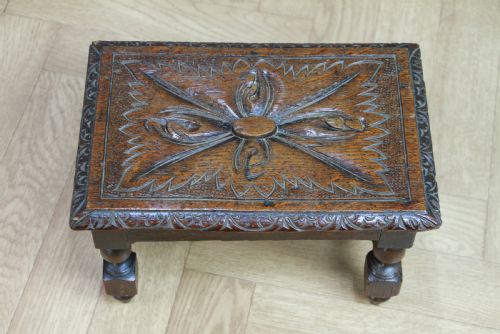 fig 1. Miniature Apprentice Piece Antique Carved Oak Small Decorative Shelf Table C1900