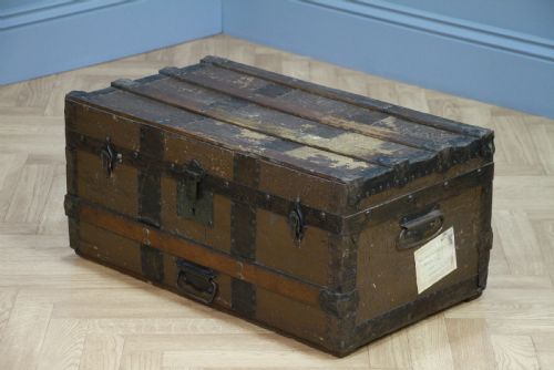 fig 2. Antique Vintage 1920s Wood & Canvas Travel Chest Steamer Trunk