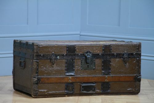 Antique Vintage 1920s Wood & Canvas Travel Chest Steamer Trunk