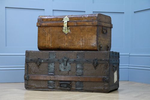 fig 1. Antique Vintage 1920s Wood & Canvas Travel Chest Steamer Trunk