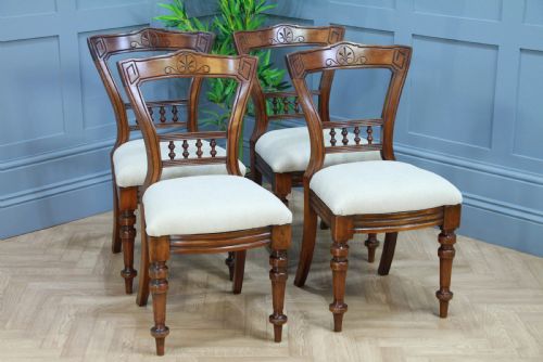 Set of 4 Antique Original Late Victorian Mahogany Upholstered Dining Chairs