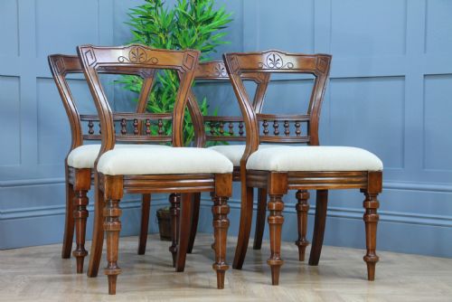 fig 1. Set of 4 Antique Original Late Victorian Mahogany Upholstered Dining Chairs