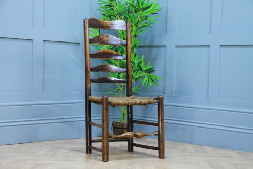 fig 2. Antique Georgian Country Made Primitive Solid Ash Rope Seated Ladder Back Chair