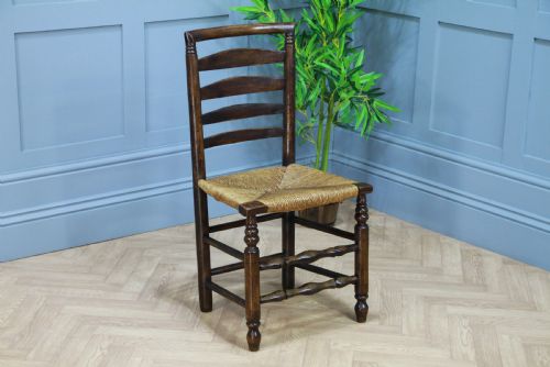 Antique Georgian Country Primitive Solid Ash Rush Seated Hall Ladder Back Chair